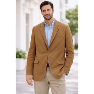 Vintage KINGS COURT Mens Camel Linen Cotton Blazer Sport Coat Jacket Size 48T
